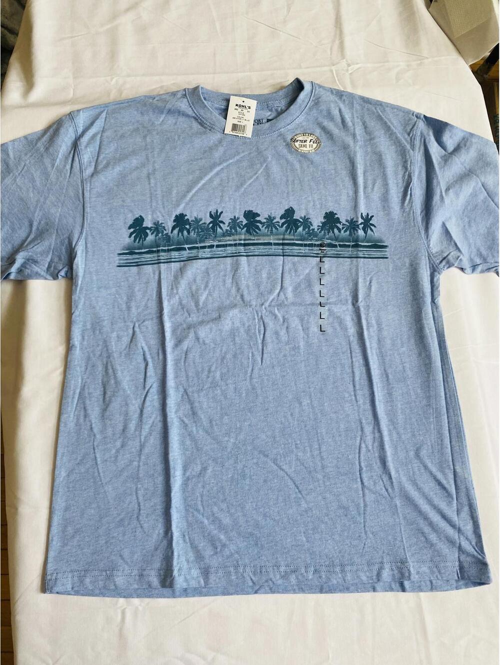Newport Blue Light Blue Palm Tree Graphic T-Shirt Large